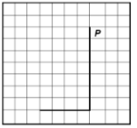  На бесконечном поле имеется вертикальная стена. Длина стены – 7 клеток. От нижнего конца стены влево отходит горизонтальная стена длиной 4 клетки. Робот находится в клетке, расположенной справа от верхнего края вертикальной стены. На рисунке указано расположение стен и Робота. Робот обозначен буквой «Р». 