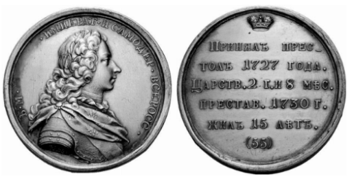 Рассмотрите изображения. Назовите российского монарха, изображённого на данной медали.