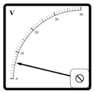 Заметив, что радиоуправляемая машинка начала ездить слишком медленно, Вова подумал, что в ней «села» батарейка. Чтобы проверить это, он решил измерить при помощи вольтметра напряжение на батарейке в машинке. На корпусе батарейки указано напряжение «9 В». На рисунке изображена шкала вольтметра, подключённого Вовой к этой батарейке. На какую величину реальное напряжение на батарейке меньше значения, указанного на её корпусе?