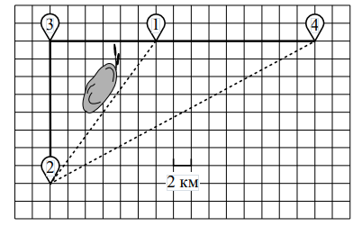 Серёжа летом отдыхает с папой в деревне Пирожки. В среду они собираются съездить на машине в село Княжеское. Из деревни Пирожки в село Княжеское можно проехать по прямой грунтовой дороге. Есть более длинный путь: по прямолинейному шоссе через деревню Васильево до деревни Рябиновка, где нужно повернуть под прямым углом налево на другое шоссе, ведущее в село Княжеское. Есть и третий маршрут: в деревне Васильево можно свернуть на прямую грунтовую дорогу в село Княжеское, которая идёт мимо пруда. Шоссе и грунтовые дороги образуют прямоугольные треугольники.