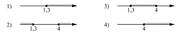 Укажите решение системы неравенств { x-4=>0, x-0.3=>1