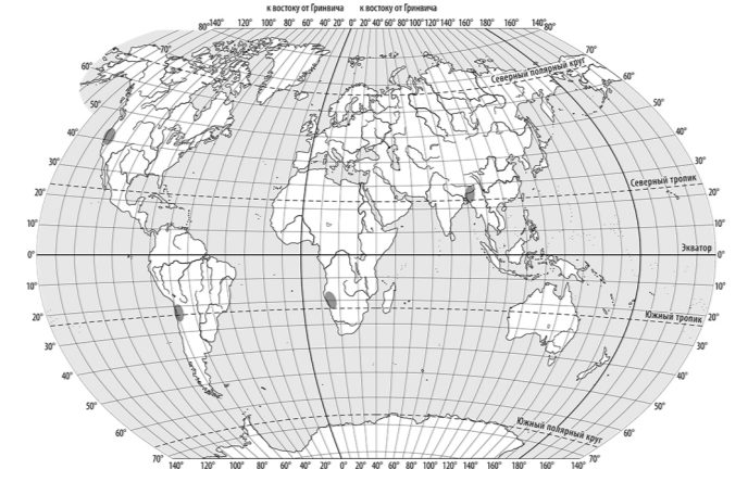 На карте штриховкой показаны четыре территории, которые будут частично затоплены водами Мирового океана в случае повышения его уровня на 10 м вследствие глобальных климатических изменений. Определите страну, в которой находится та территория, в пределах которой будут затоплены наибольшие площади.