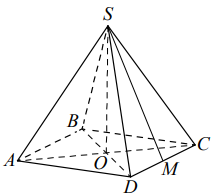 Дана четырёхугольная пирамида SABCD, в основании которой лежит квадрат ABCD. Диагонали квадрата пересекаются в точке O, и отрезок SO перпендикулярен плоскости основания. Точка М — середина стороны CD. Выберите из предложенного списка пары перпендикулярных прямых. 1) прямые SМ и АВ 2) прямые BS и DC 3) прямые SA и DB 4) прямые AB и SO 5) прямые AB и CB В ответе запишите номера выбранных пар прямых без пробелов, запятых и других дополнительных символов.