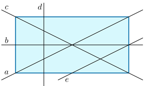 На рисунке изображён прямоугольный коврик, на котором проведены его ось симметрии и несколько других прямых. Какая из прямых является осью симметрии прямоугольного коврика? Выберите верный вариант ответа.